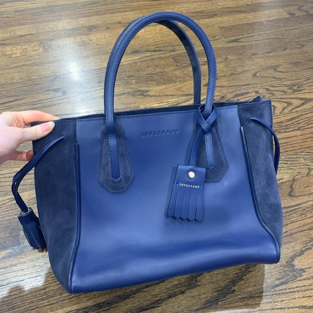 Good Condition Longchamp Penelope Fantaisie Small Tote Bag Navy Blue